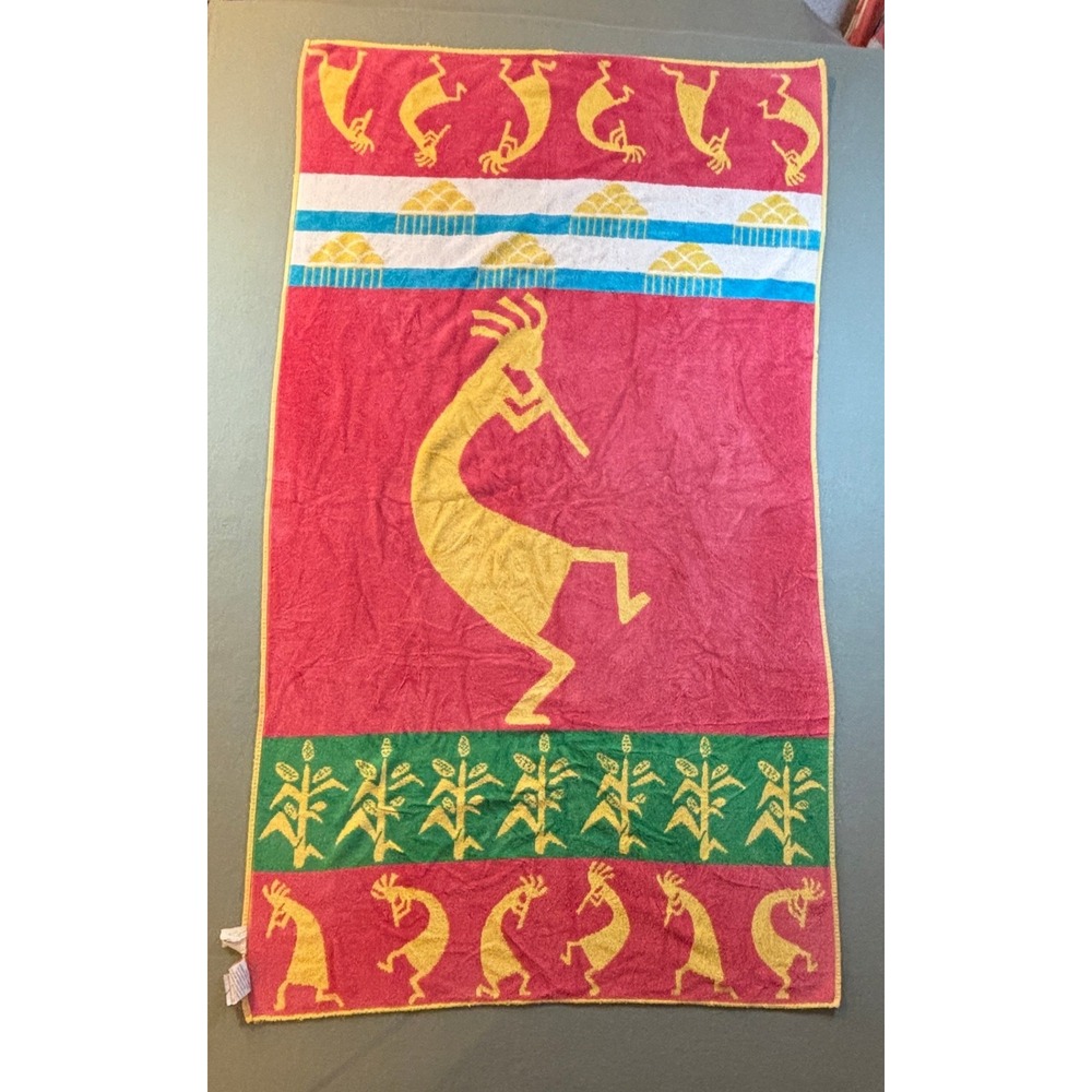 VTG Cypress Kokopelli Beach Towel Pink Yellow Southwestern Cotton Boho 90s